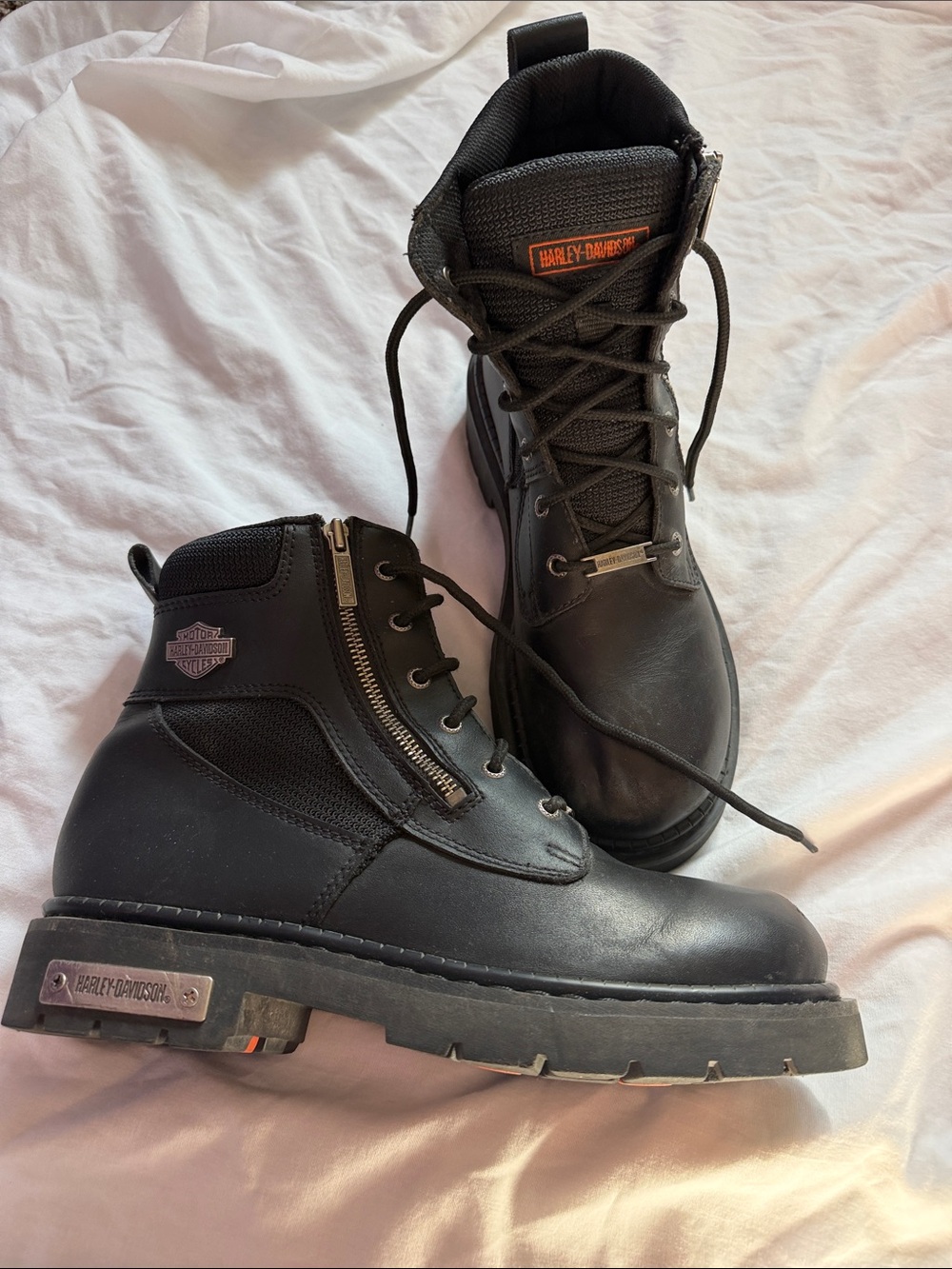 Harley-Davidson Black Leather Zip & Lace Motorcycle Boots